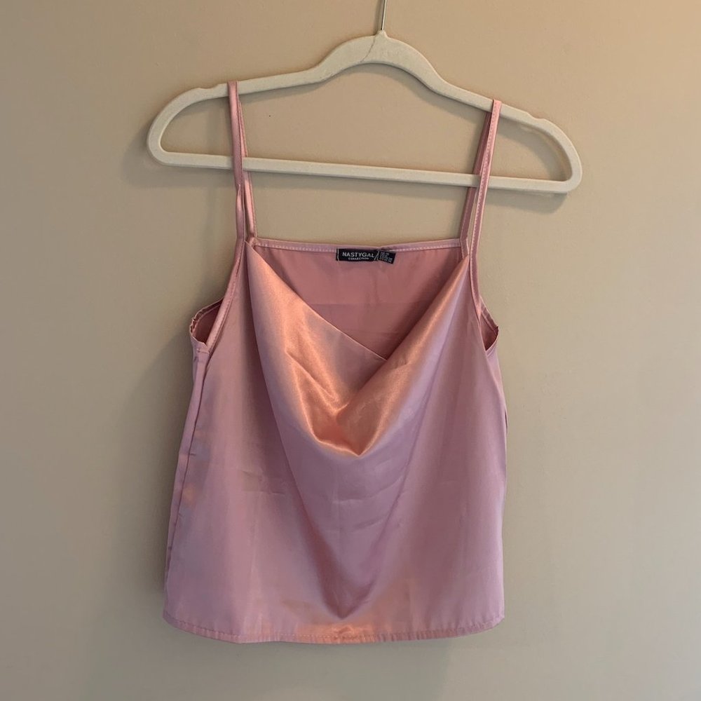 Nasty Gal Cow Neck Silk Pink Top